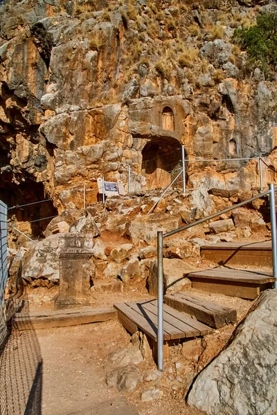 Pohled Pozůstatky Svatyně Jeskyně Pánve Přírodní Rezervaci Hermon Stream Banias — Stock fotografie