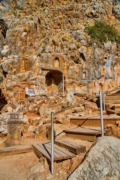 Pán Szentély Barlang Maradványainak Megtekintése Hermon Patak Természetvédelmi Területen Felső — Stock Fotó