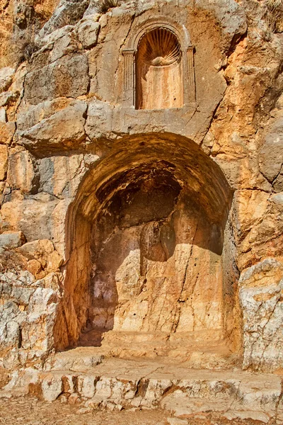 Geschmückte Nische Eine Felswand Gehauen Einst Pans Statue Stand Oberhalb — Stockfoto