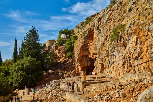 Banias Israel November 2021 Pán Templomának Maradványai Pán Barlangjával Épület — Stock Fotó