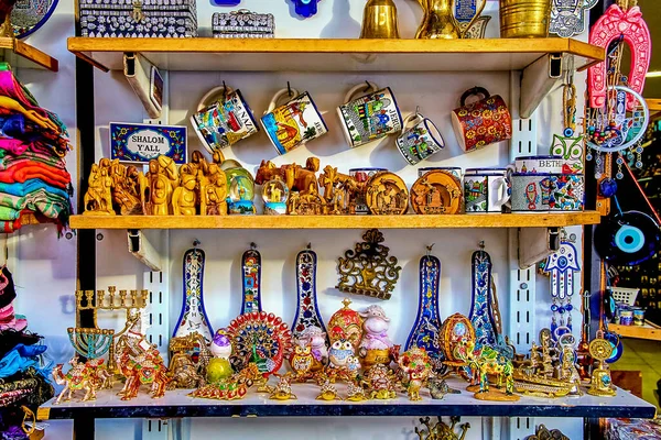 Verkoop Van Traditionele Souvenirs Winkel Nazareth Israël December 2021 — Stockfoto