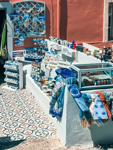 Oia Town Santorini Island Grekland Juli 2022 Försäljning Souvenirer Liten — Stockfoto