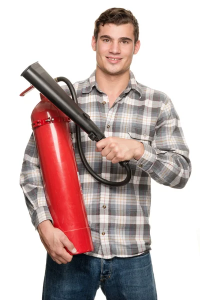 Man with extinguisher — Stock Photo, Image