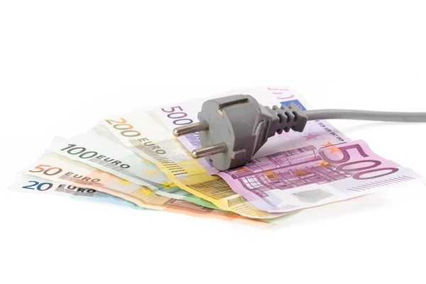 Euro banknotes with cable — Stock Photo, Image