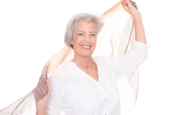 Seniorin mit Schal — Stockfoto