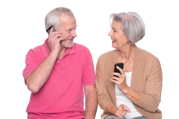 Senior couple with smartphone — Stock Photo, Image