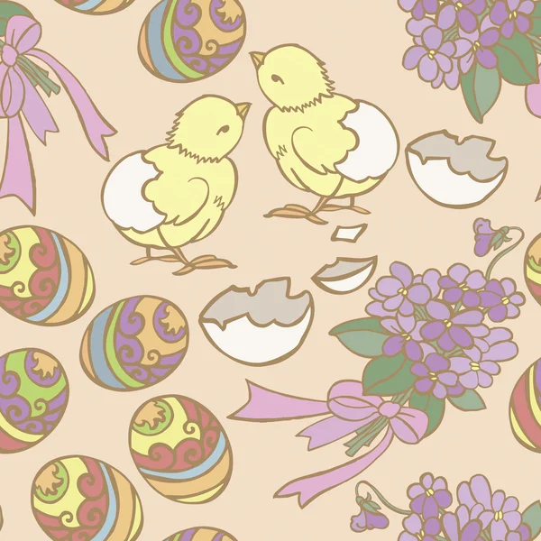 닭과 달걀으로 귀여운 부활절 패턴 — 스톡 벡터