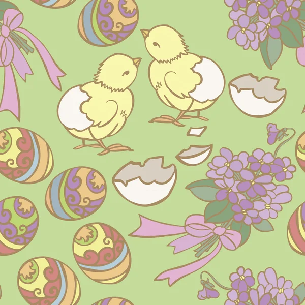 Χαριτωμένη φόντο με το Πάσχα νεοσσοί και αυγά — Διανυσματικό Αρχείο