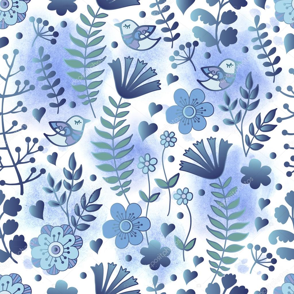 Vintage floral pattern with watercolor background — Stock ...