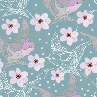 kuşlar ve çiçekler ile desen