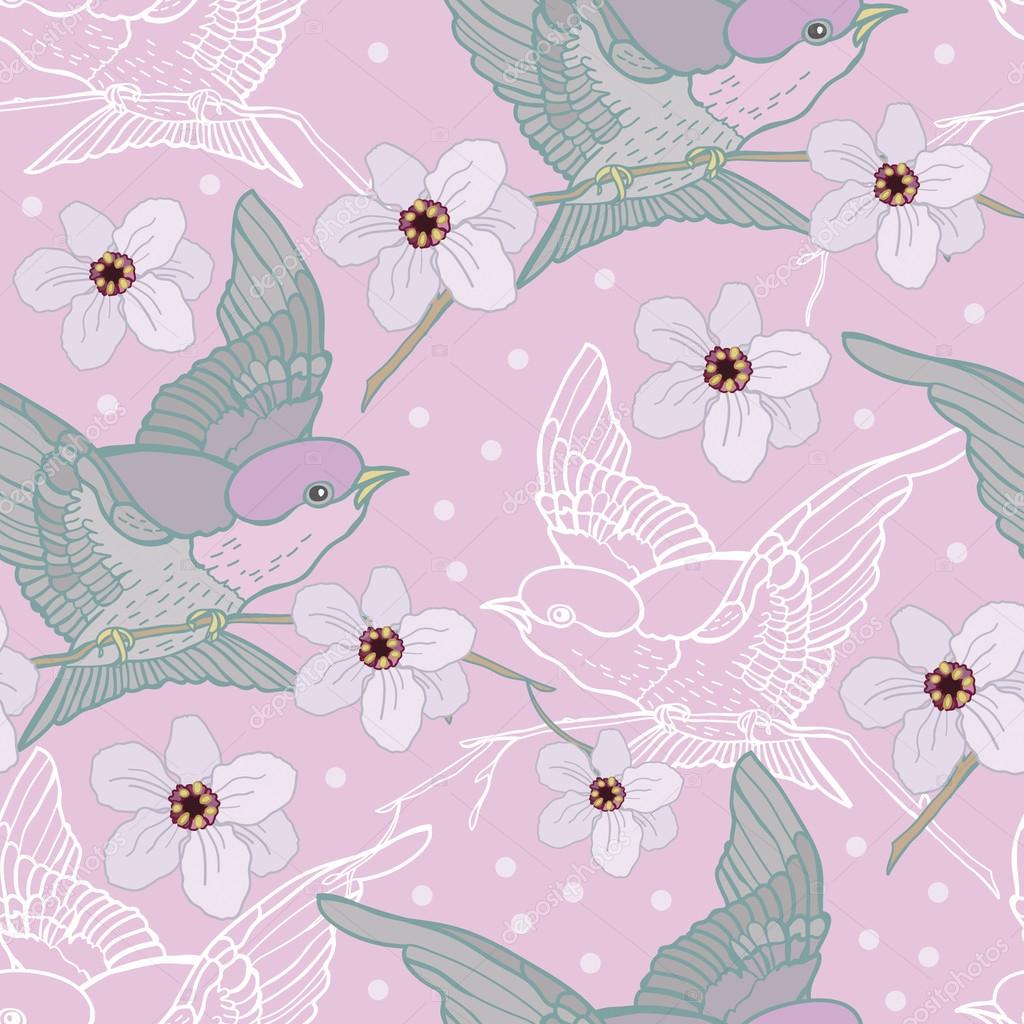 spring pattern with birds