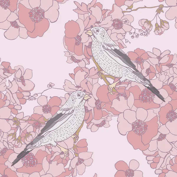 Frühling Hintergrund mit Vögeln und Blumen — Stockvektor