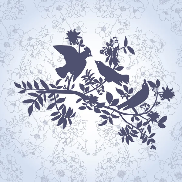 Patrón de primavera con aves y flores — Archivo Imágenes Vectoriales