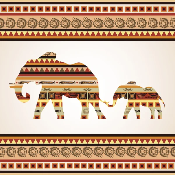 코끼리와 함께 민족적 패턴 — 스톡 벡터