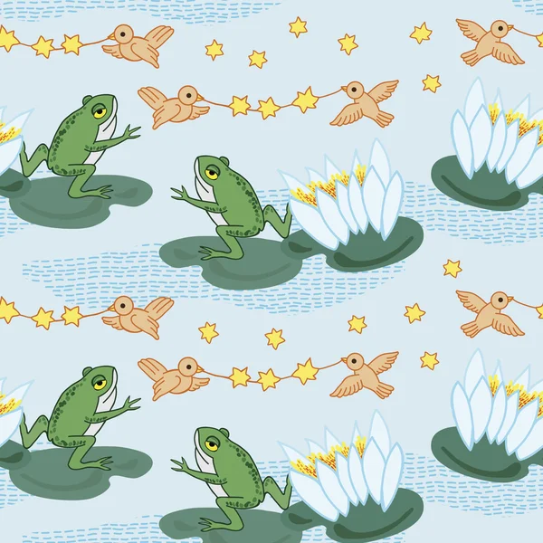 青蛙和鸟类图案 — 图库矢量图片