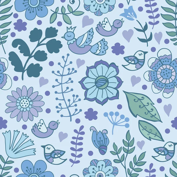 Vintage-Muster mit Blumen und Vögeln — Stockvektor