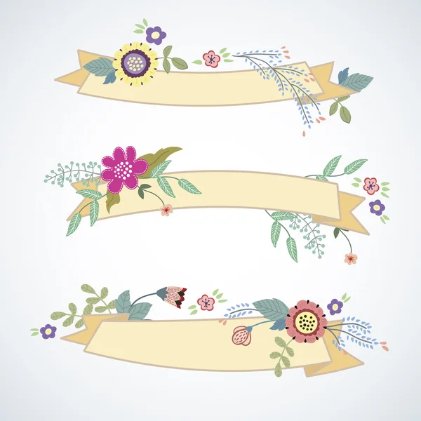 Ensemble de bannières avec fleurs vintage — Image vectorielle