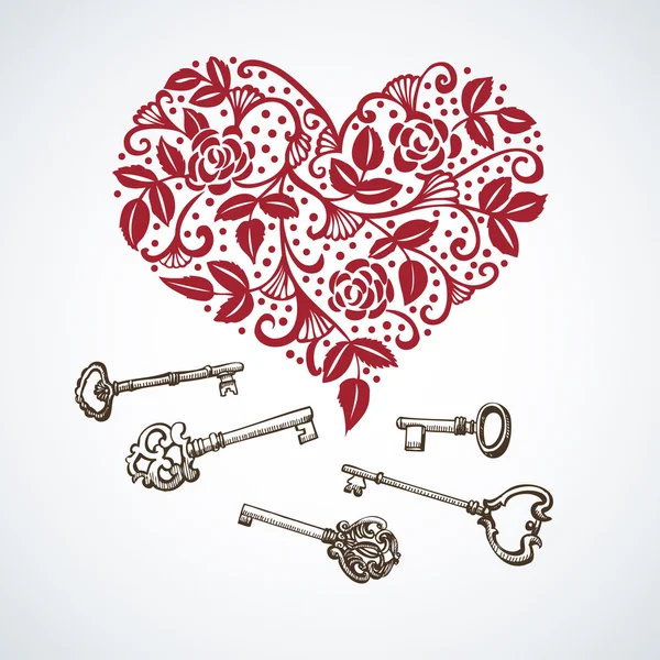 Coeur vintage avec clés — Image vectorielle
