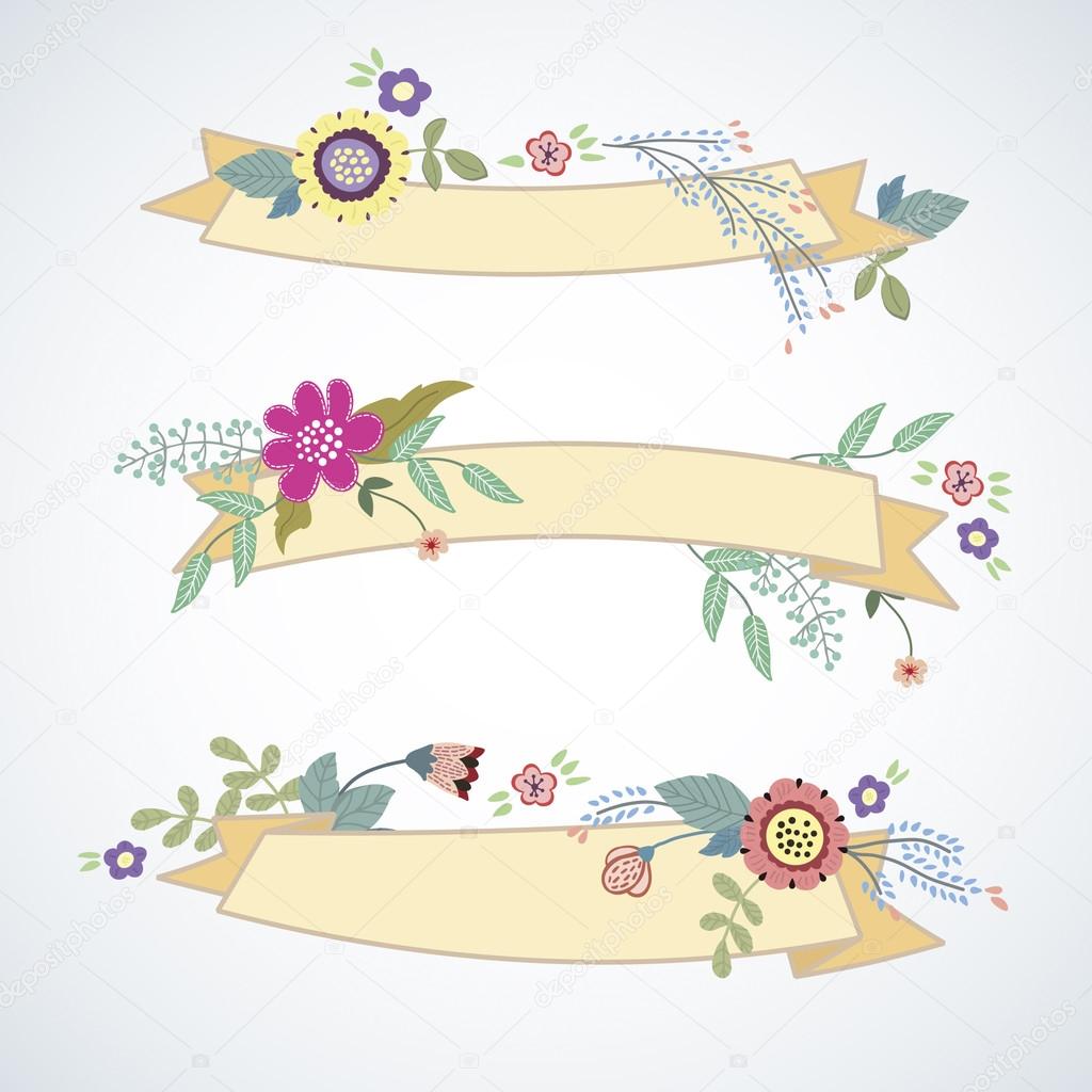 Set of banners with vintage flowers