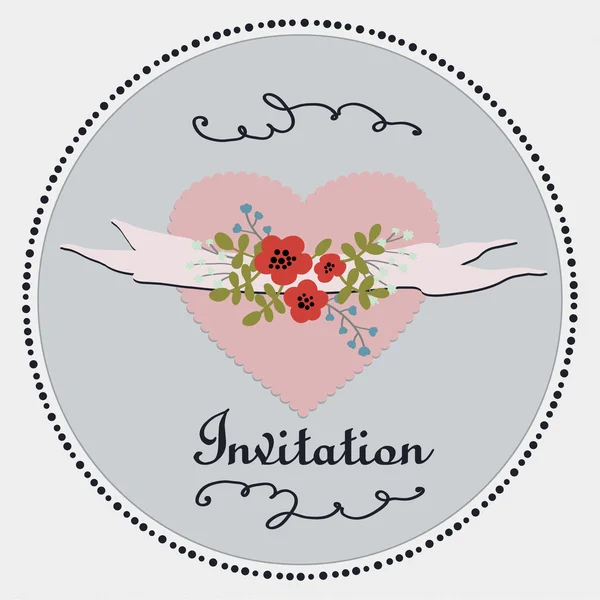 Invitación vintage con corazones y flores — Vector de stock