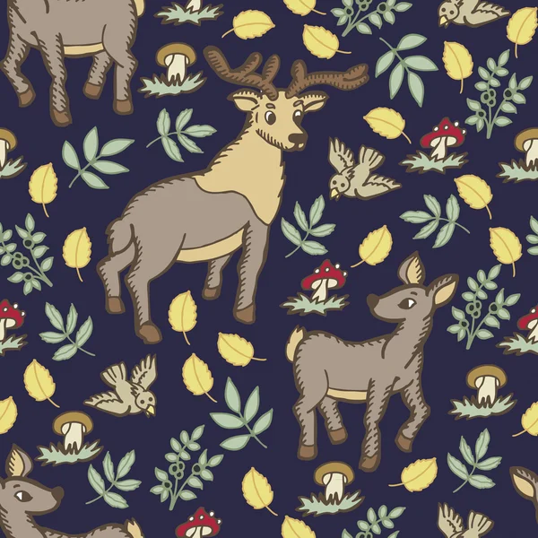 Night forest with deer pattern — Wektor stockowy