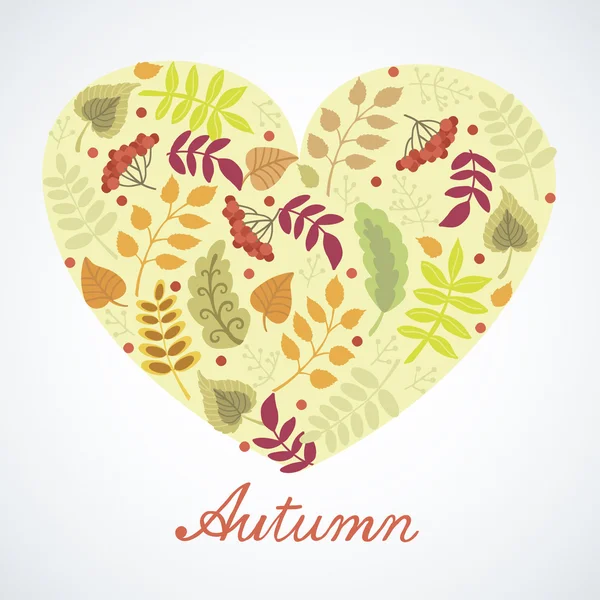 Carte d'automne avec coeurs et feuilles — Image vectorielle