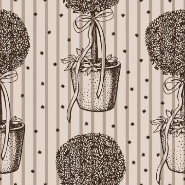 küçük çömlekler ağaçlarında Retro deseni