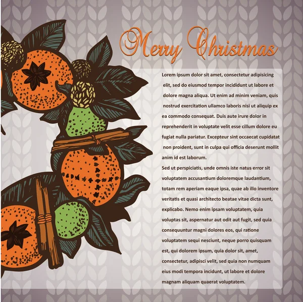 Cartão de Natal com uma grinalda em um fundo tricotado — Vetor de Stock