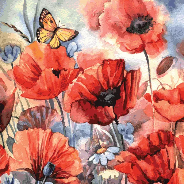 Vecteur coquelicots aquarelle . — Image vectorielle