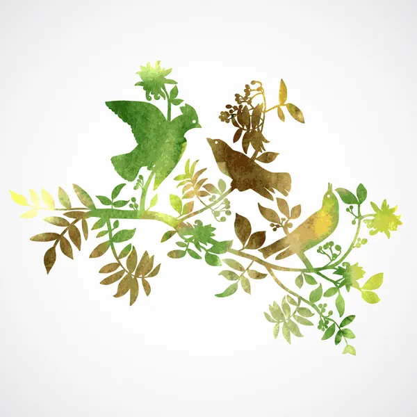 Oiseaux forestiers sur branches . — Image vectorielle