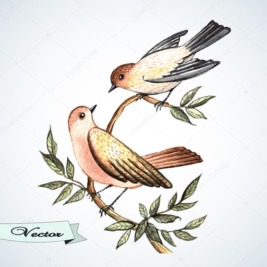 Vector watercolor bird lovers