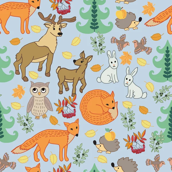 Pattern with cartoon little animals — Stock Vector