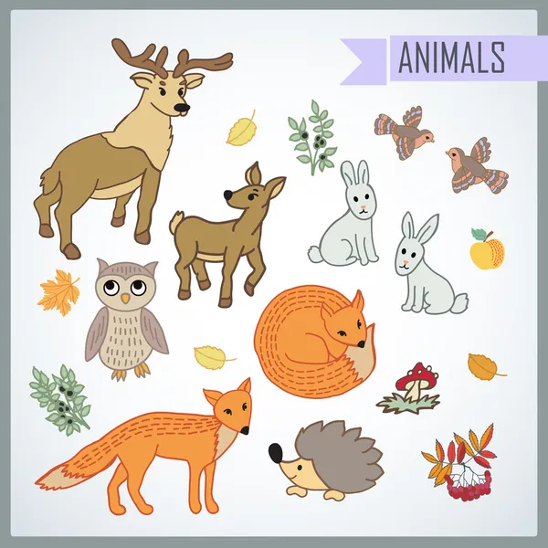 Ensemble d'animaux de dessin animé — Image vectorielle