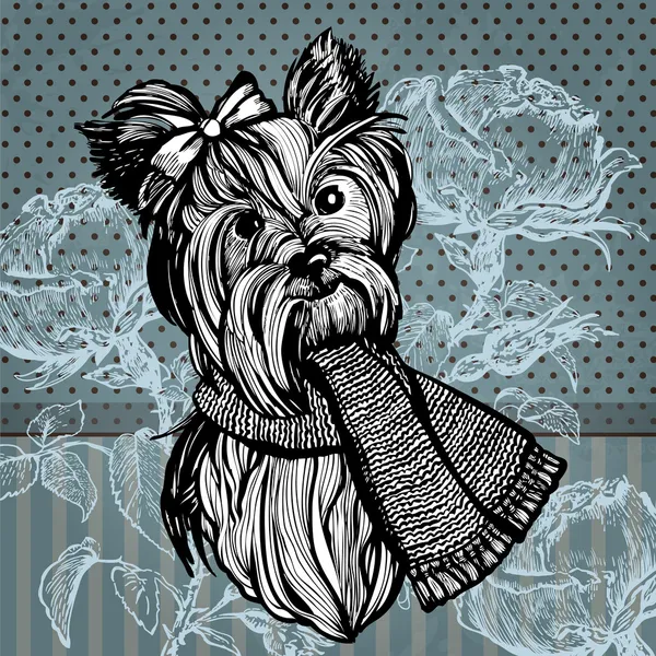 Tarjeta retro con Yorkshire Terrier — Vector de stock