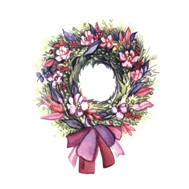 Suluboya çiçek çelengi