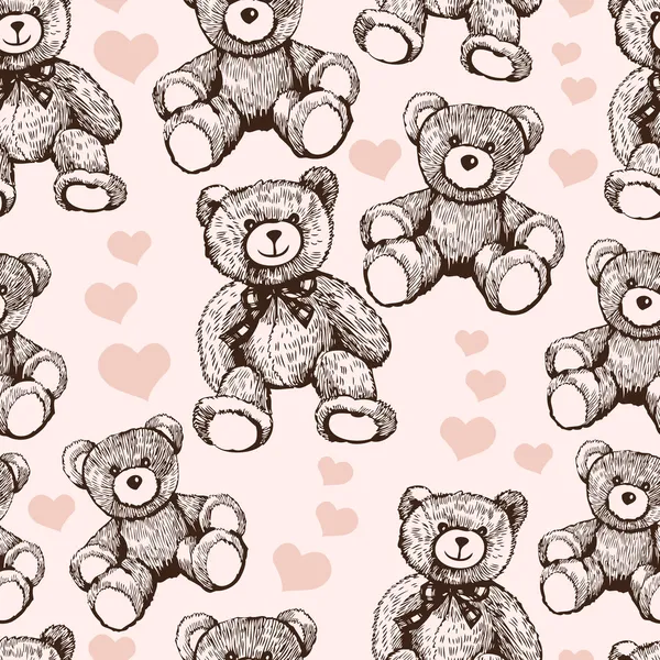 Pattern with teddy bears and hearts. — Stock Vector