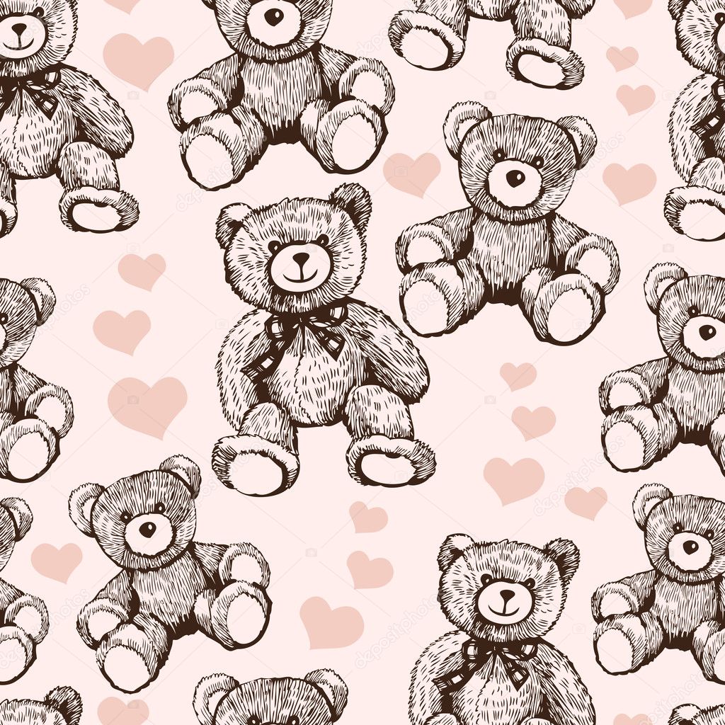 Pattern with teddy bears and hearts.