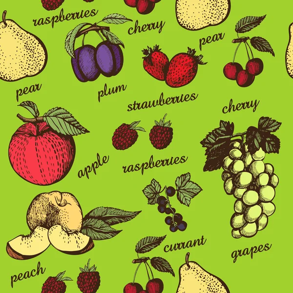 Mão desenho colorido fundo de frutas — Vetor de Stock