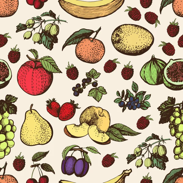 Dibujo a mano color fruta patrón — Archivo Imágenes Vectoriales