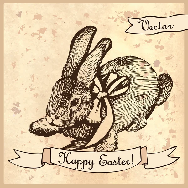 Carte de vœux vintage avec lapin — Image vectorielle