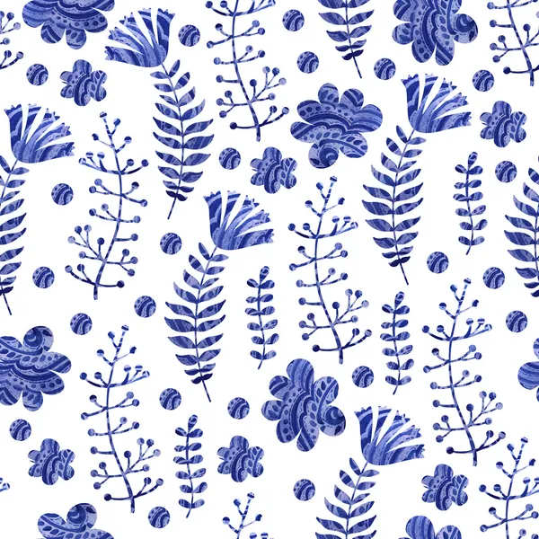 Akwarela wzór z niebieski kwiaty — Zdjęcie stockowe