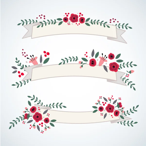 Decorative banners set with vintage flowers. — Stock Vector