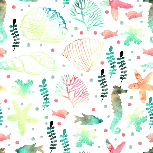 Muster mit Aquarell-Marinemotiven. — Stockvektor