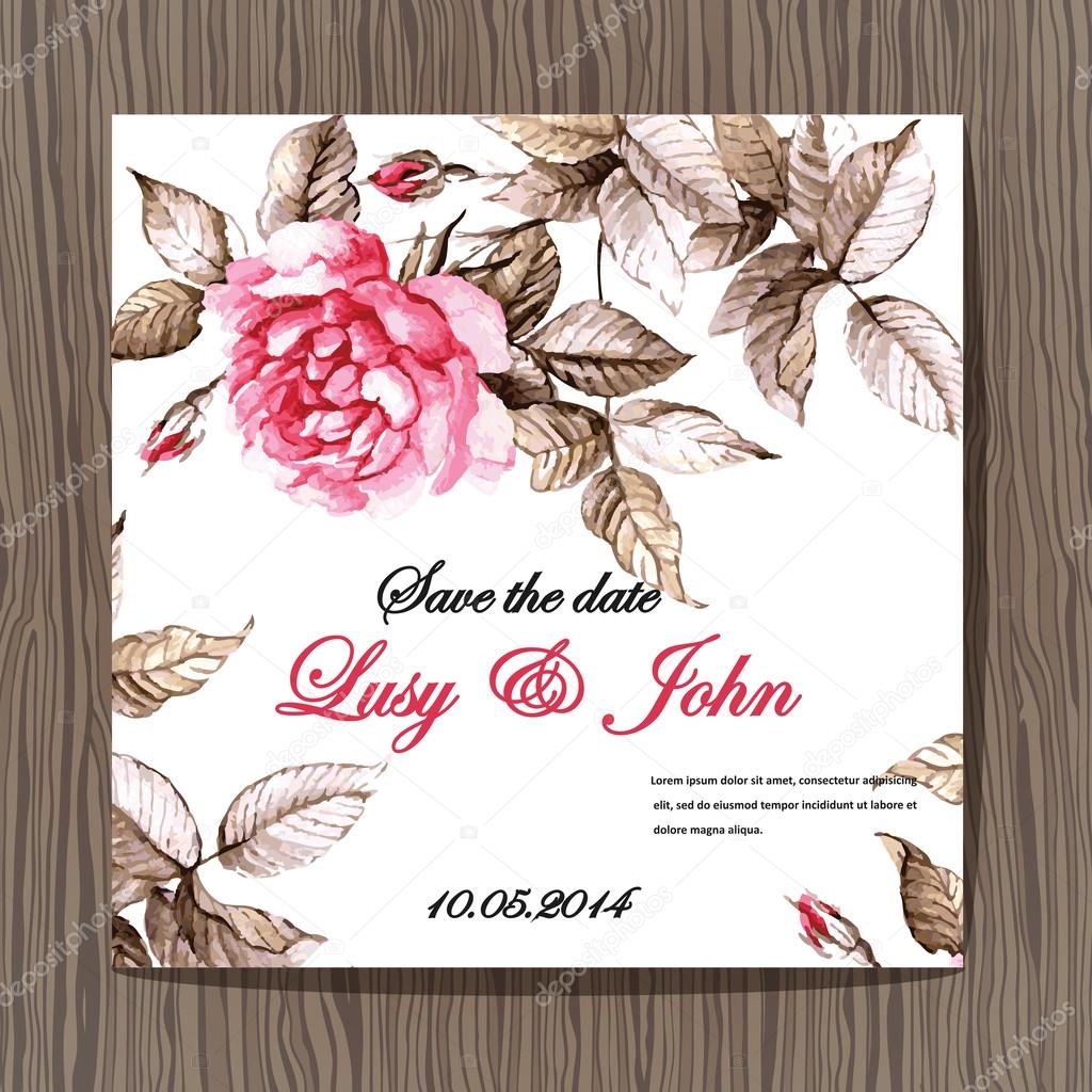 Wedding invitation with watercolor rose