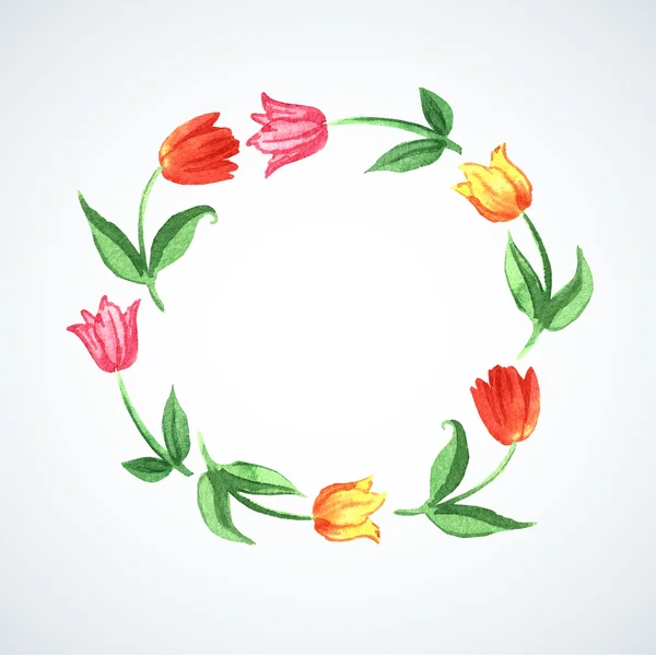 Wreath with watercolor tulips — Stock Vector