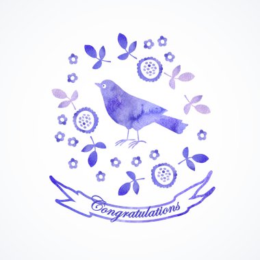 kart suluboya ile kuş.