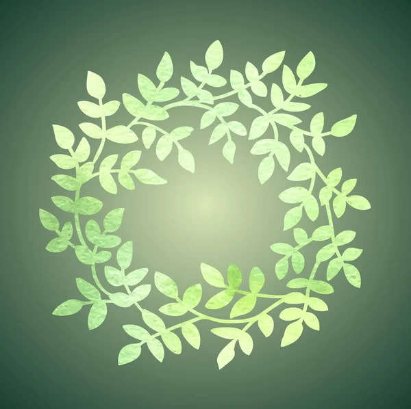 水彩の緑の花輪を葉します。. — ストックベクタ
