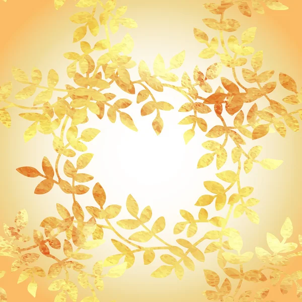 繊細な水彩画の葉とゴールドのパターン. — ストックベクタ
