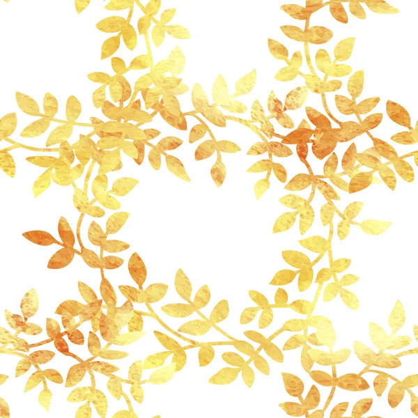 Gold-Aquarell-Muster mit zarten Blättern. — Stockvektor