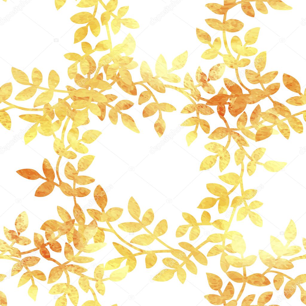 Gold watercolor pattern with delicate leaves. — Stock Vector © Ann_art
